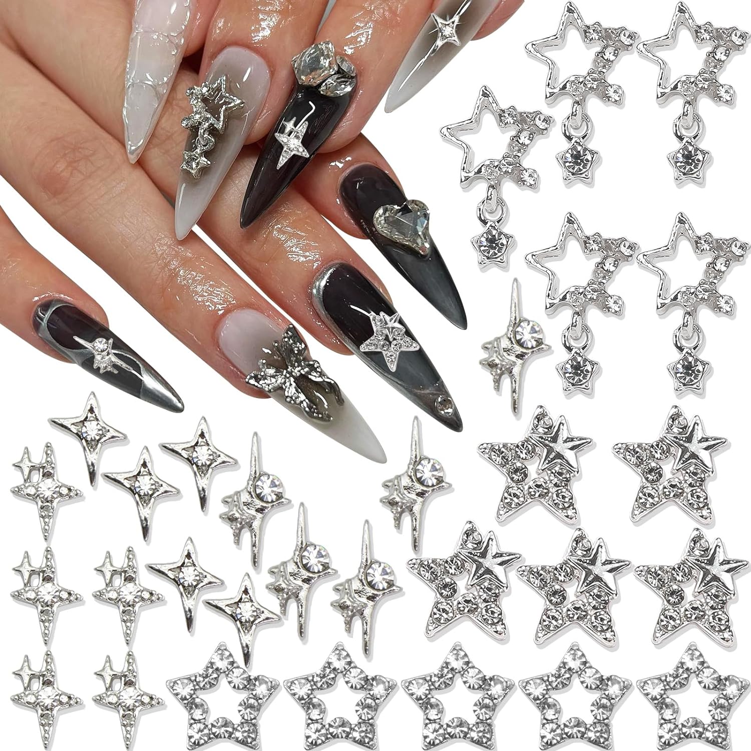 30PCS Silver Star Nail Charms  - огляд і ціна Trending Tech Accessories