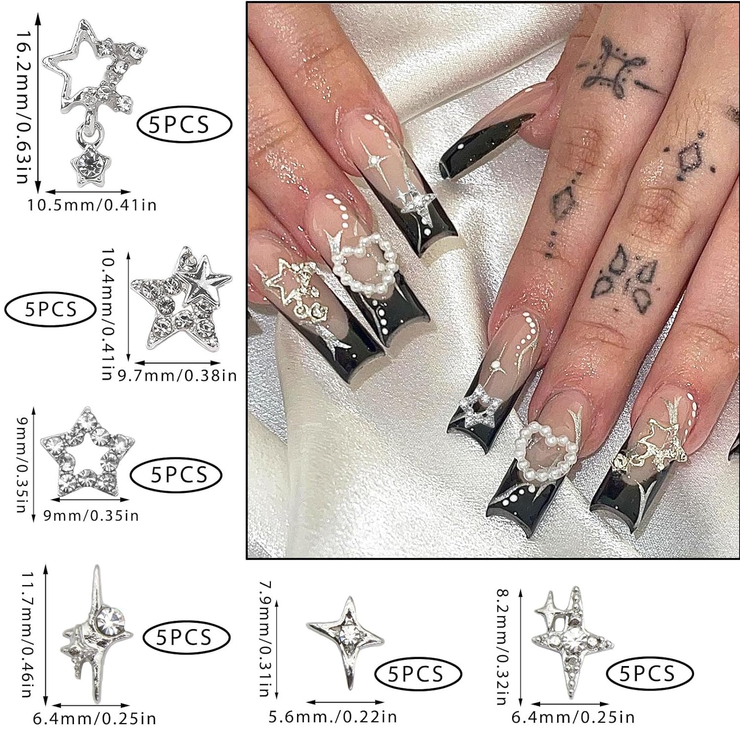 30PCS Silver Star Nail Charms  - огляд і ціна Trending Tech Accessories